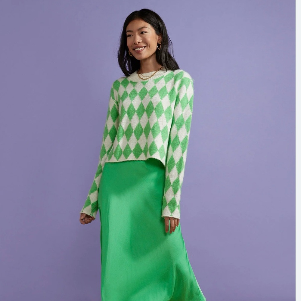 KITRI Rory Green Diamond Checker Sweater - Picture 8 of 9